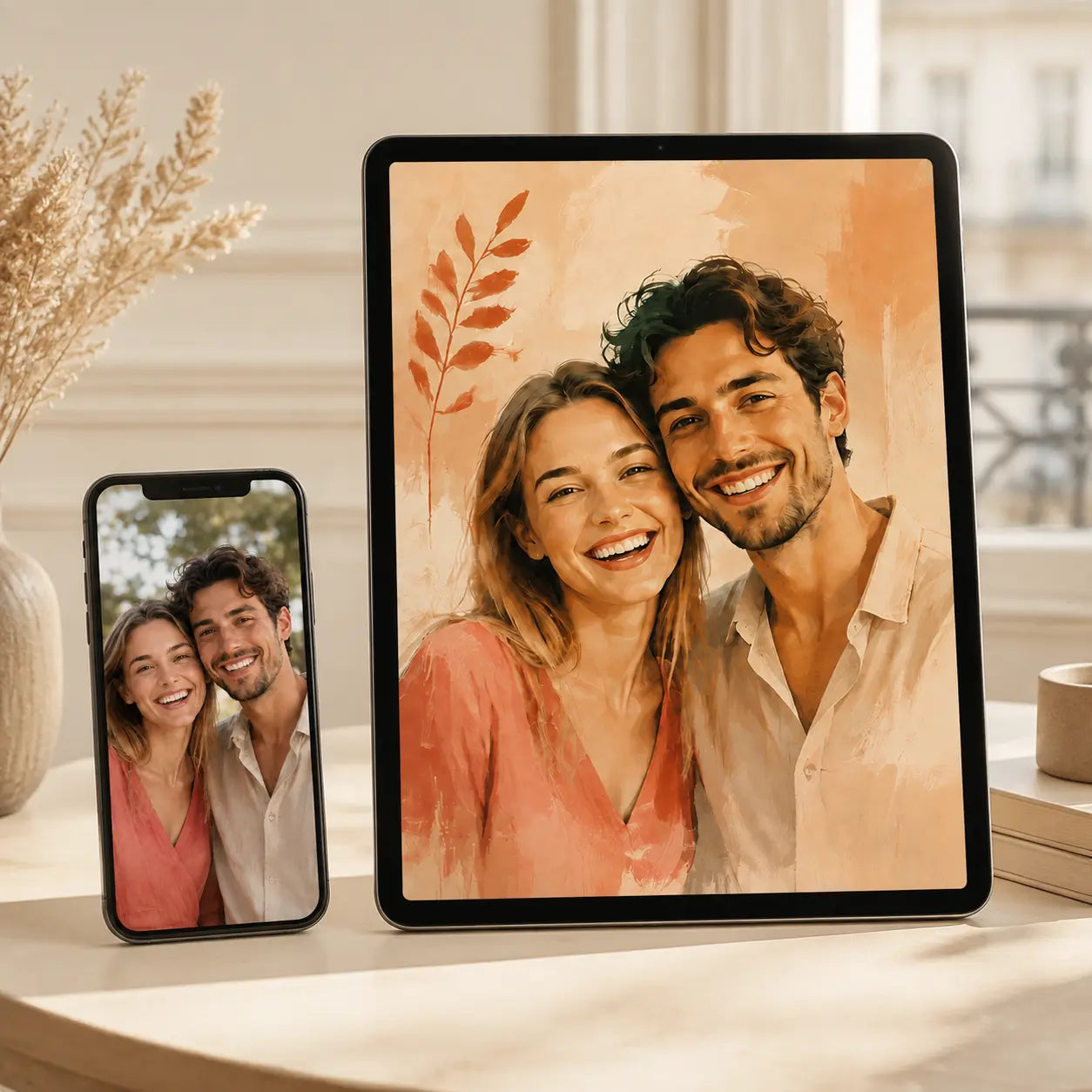 Portrait numérique personnalisé présenté sur une tablette